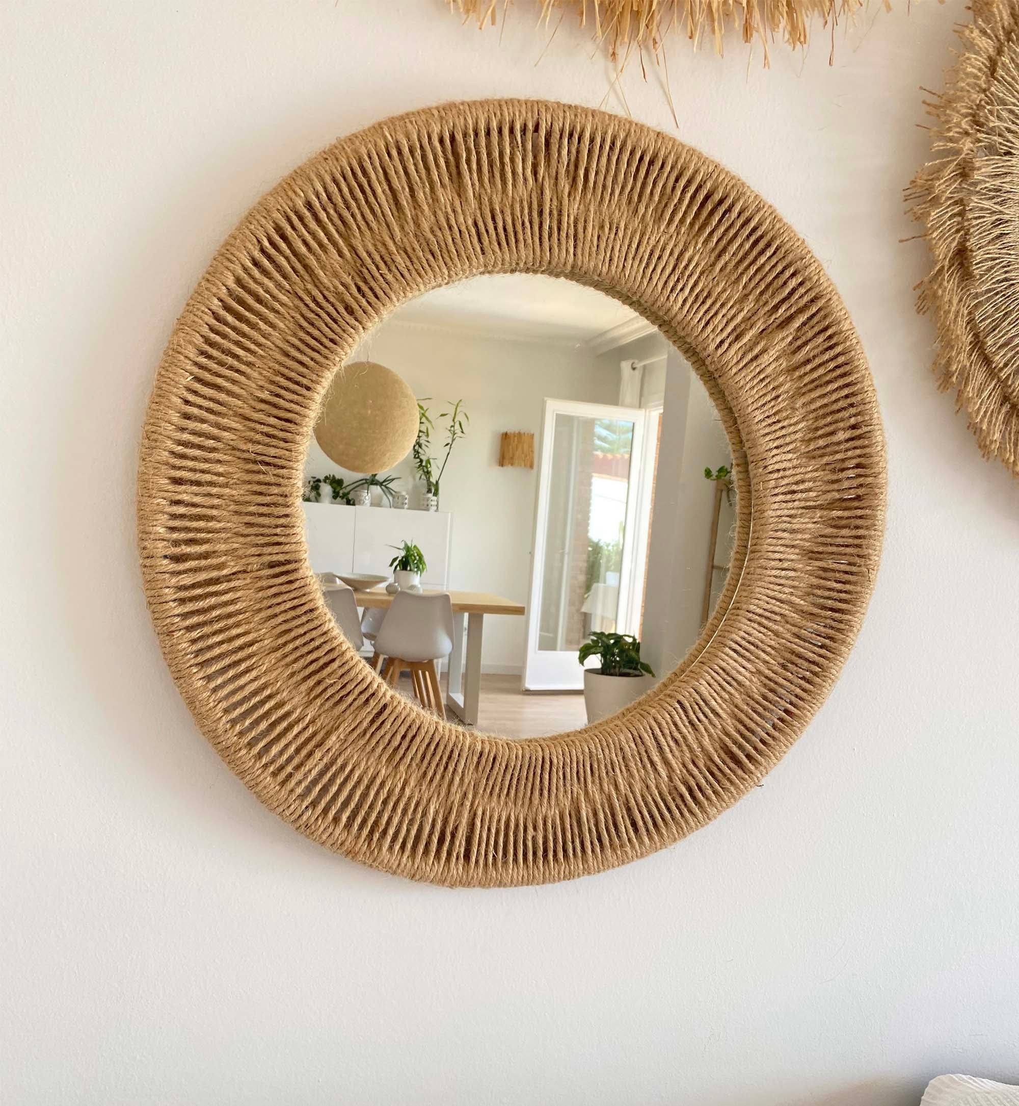 Miroir décoratif rond en corde de jute naturelle et fibres naturelles - MIRROR JUTE CORD 35cm - 4