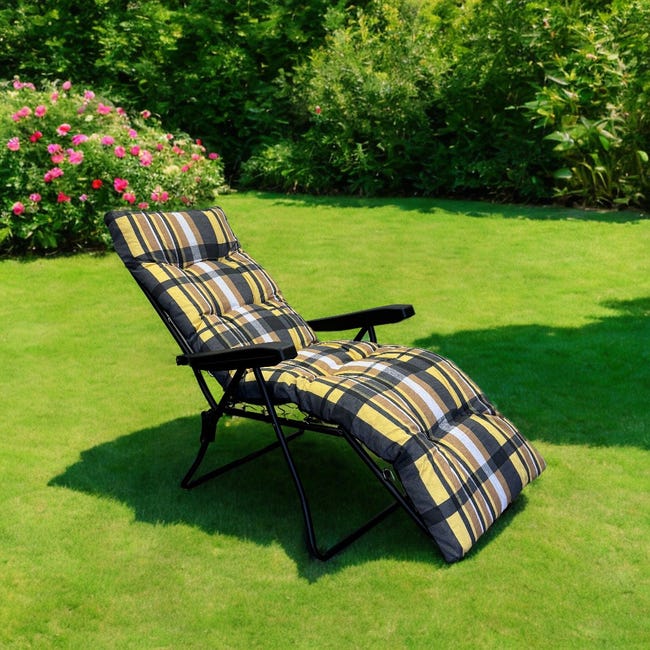 Sdraio Da Giardino Marvin Flock Reclinabile: 6 Posizioni, Cuscino Imbottito 8cm, Giallo/marrone - Foto 7