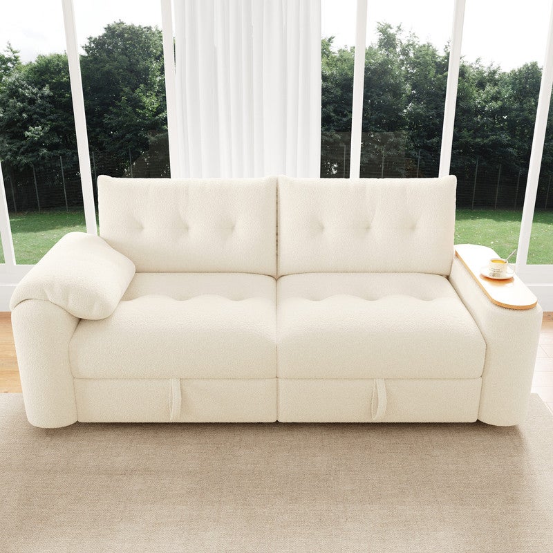 Canapé Modulaire 3 Places avec Rangement Intégré, Canapé d'Appoint avec Table Amovible - 207.5 x 80 x 87 cm - Béige - 3