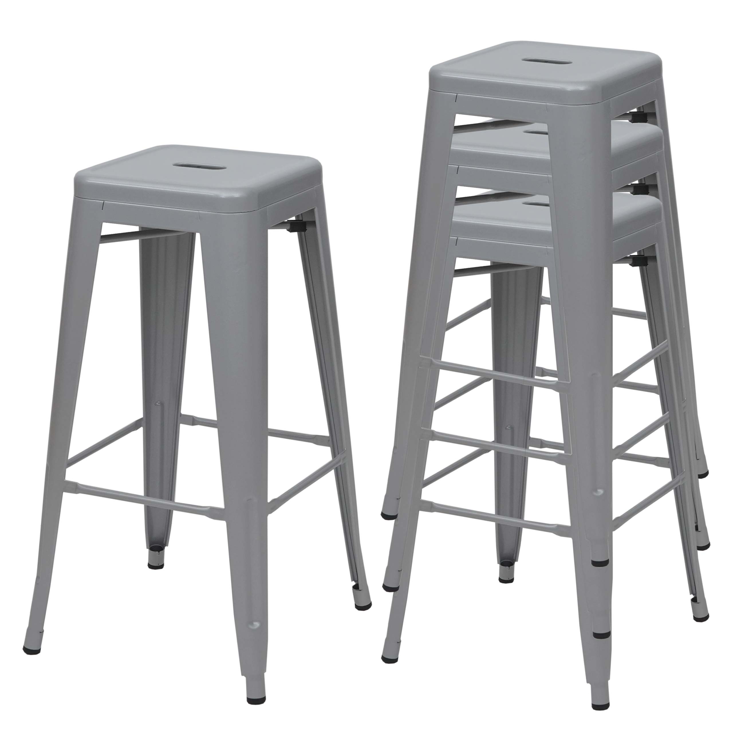 Zestaw 4 stołków barowych HWC-A73, stołki barowe, metalowe, industrialne, sztaplowane ~ szary