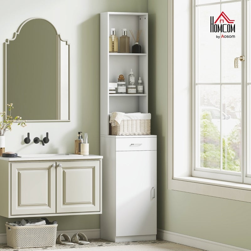 Armoire De Rangement Étroite 5 Tiroirs 20 Cm Largeur - Organiseur Salle De Bain, Cuisine, Chevet Blanc - Gain De Place