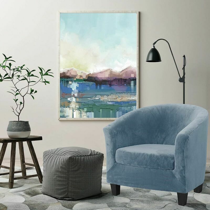 Velours Housse de Fauteuil Ensemble de Deux Pièces Fauteuil Extensible Salon Fauteuil Cabriolet Tub Chair avec Housse de Coussin (Bleu Gris) - 4