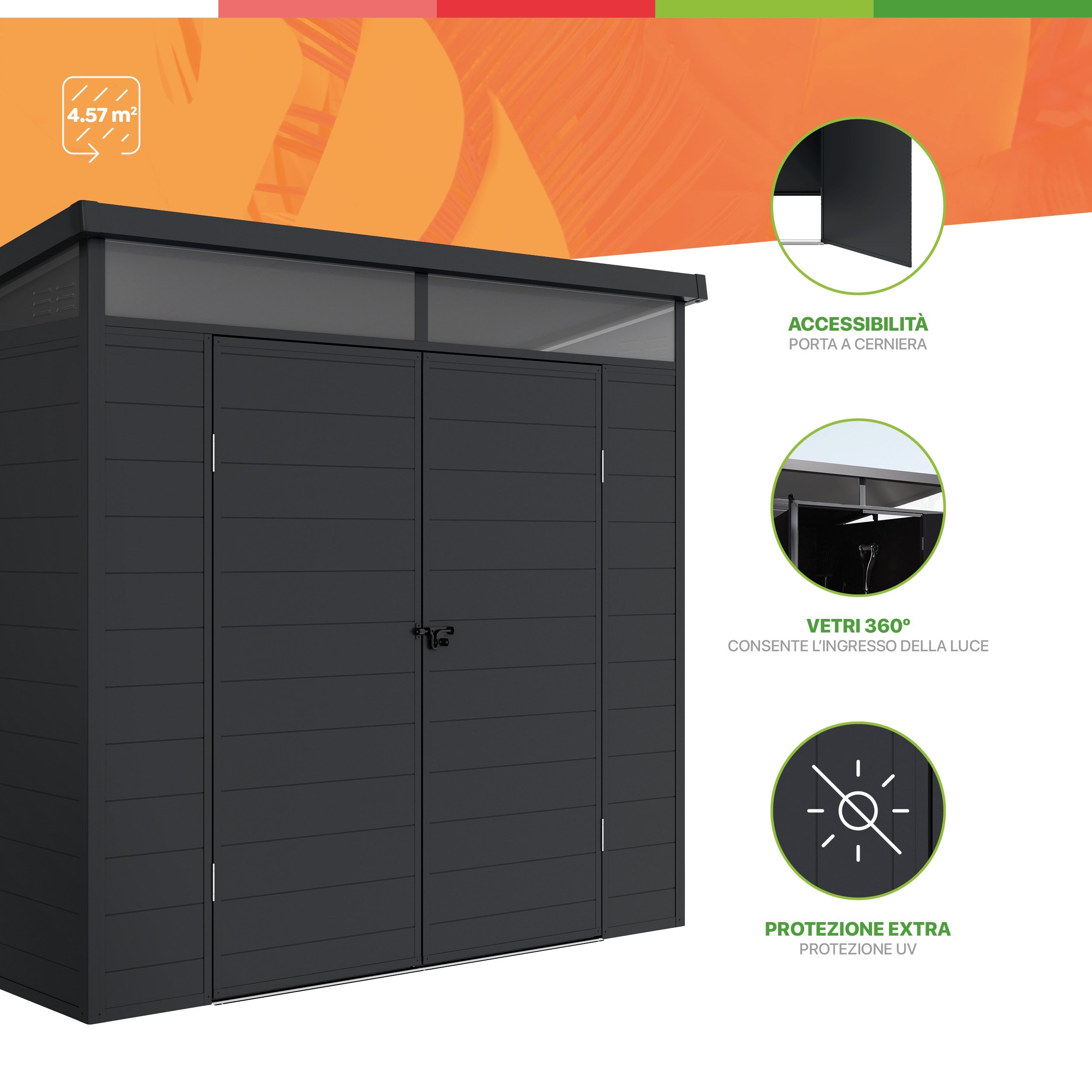 Abri de Jardin en Resine Terra – Lucarne 360º – Structure Renforcée en Aluminium et PVC – 238x192x215cm - Cabane extérieur 4,57m2 - 4