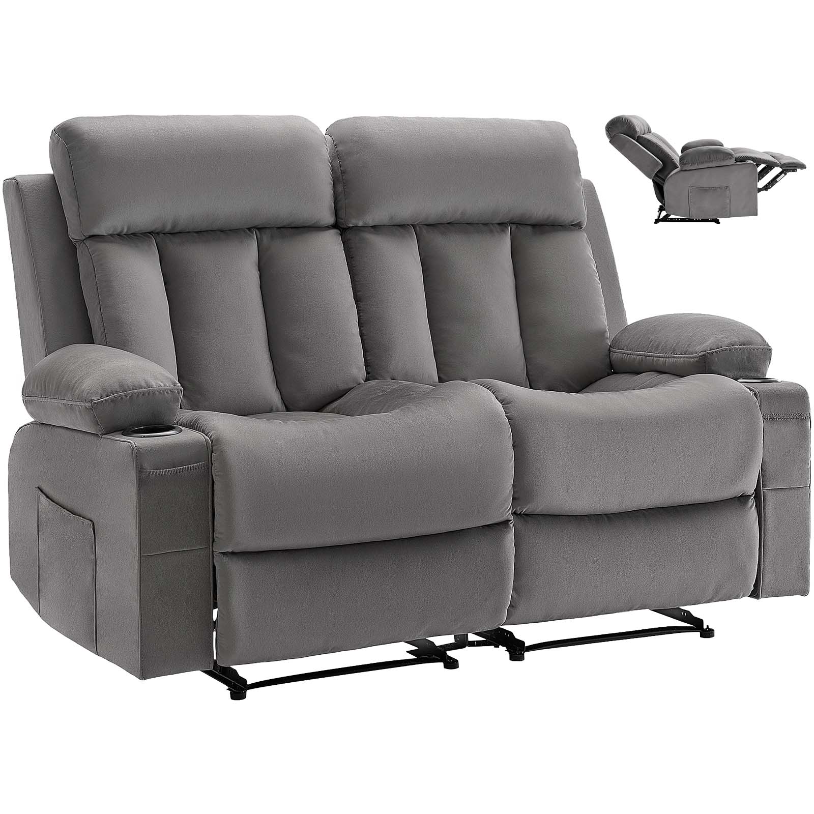 Elektryczny fotel dwuosobowy rozkładany z masażem i ogrzewaniem USB sofa relaks do salonu