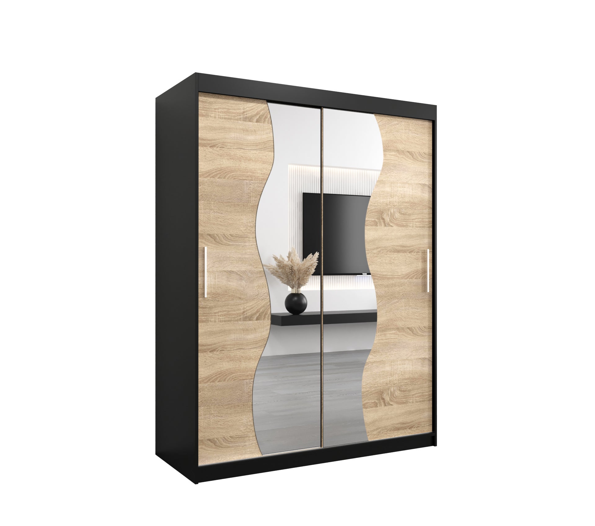 Szafa przesuwna garderoba MADRYT 150 x 62 x 200 cm Czarny + Sonoma - Abiks Meble