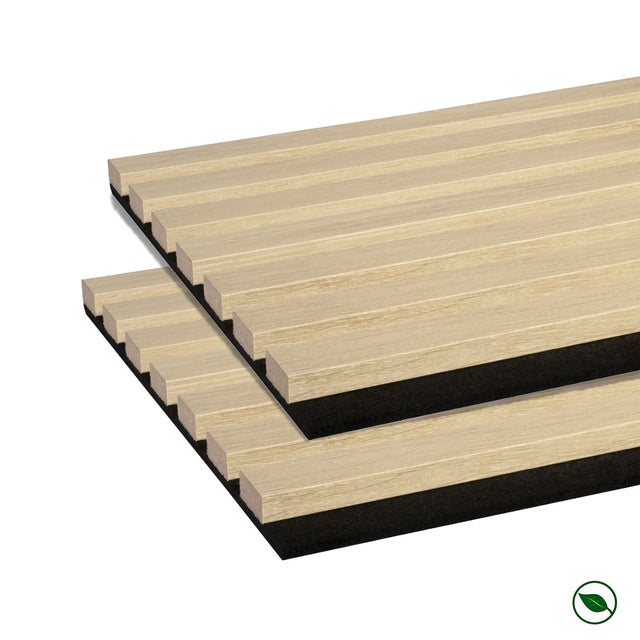 Lot de 2 Panneaux mural acoustique lamelles MDF chêne clair sur fond noir 2600 x 300 x 17 mm -1,56 M2 PEFC 70%