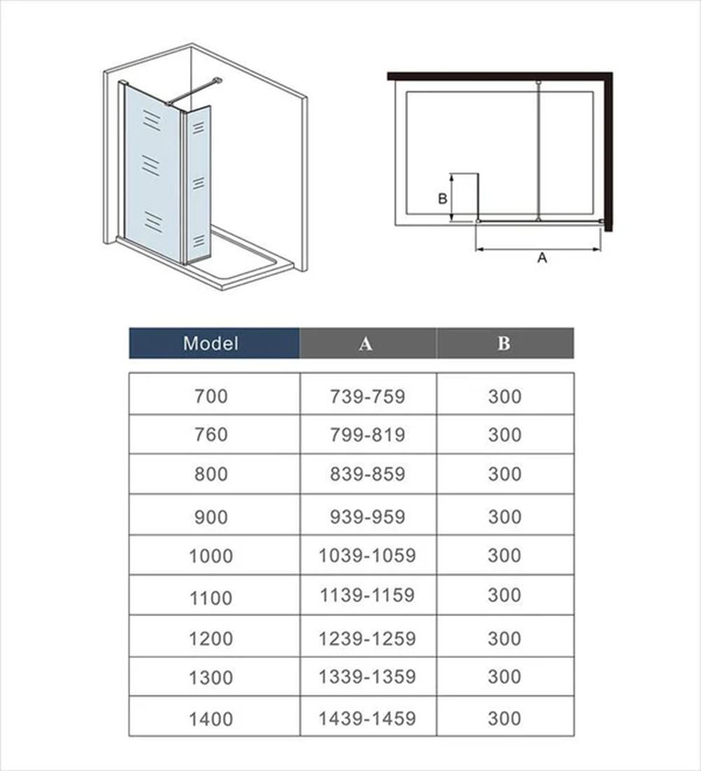 AICA Walkin Mampara Panel de ducha 2 hojas Panel fijo+giratorio Vidrio Antical 8mm con una Barra Fija de 90cm Perfil Cromado (90+30)x190cm - 5