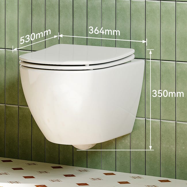 HOROW WC Sospeso Da Parete Con Sedile - Abbassamento Automatico, Design Moderno - Bianco, Uscita Singola - Foto 4