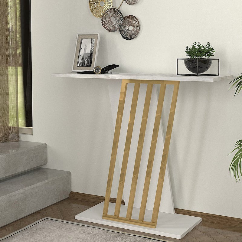 Konsola - Efekt białego marmuru i złoty - ORSONA