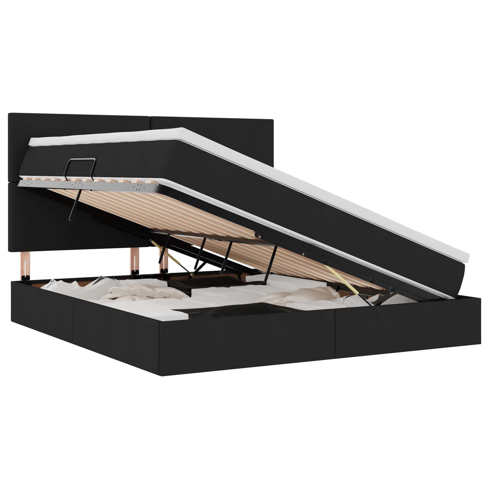Lit avec rangement et matelas, noir, 160 x 200 cm, tissu - 2