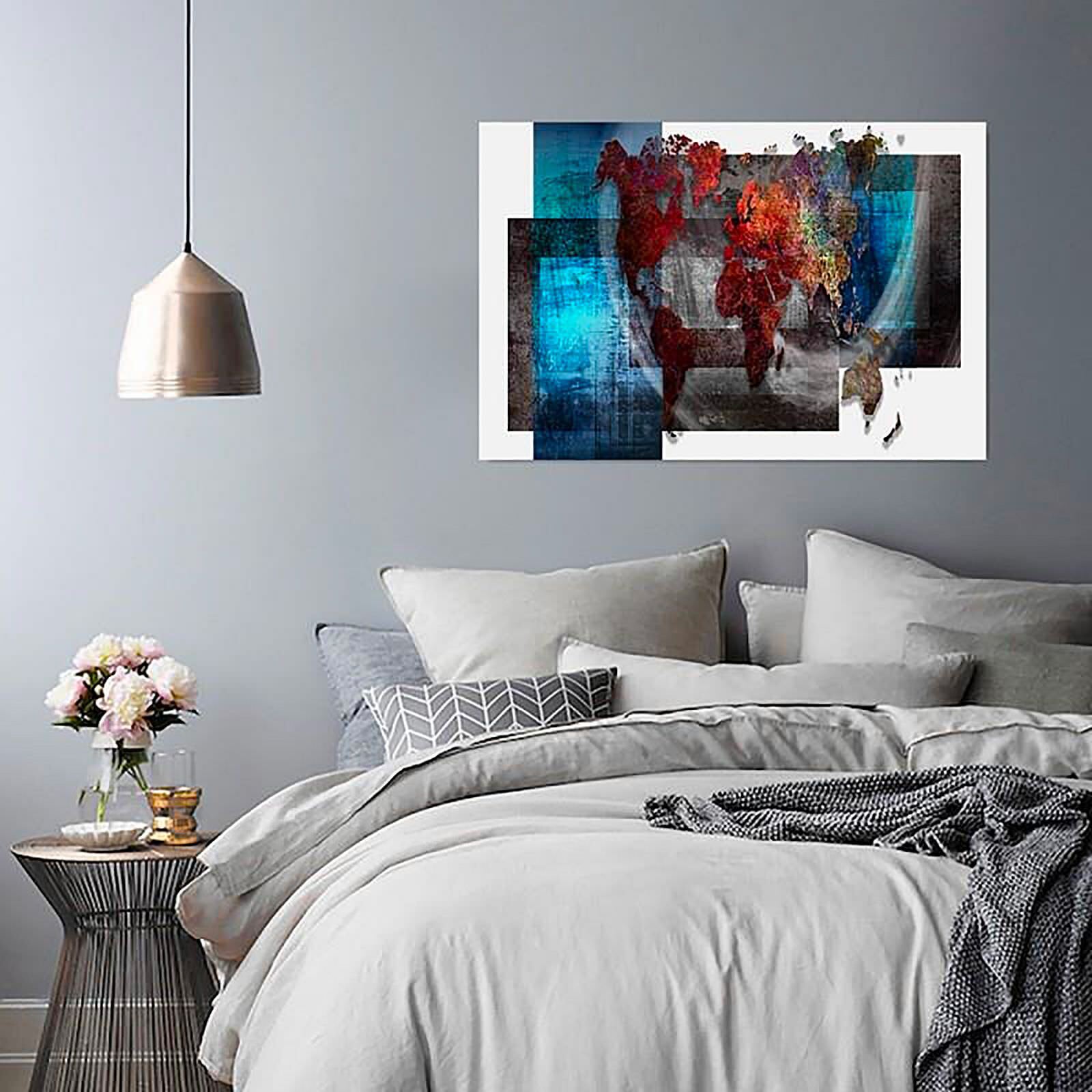 Tableau bois la composition d'une carte du monde - 80 x 60 cm - 3