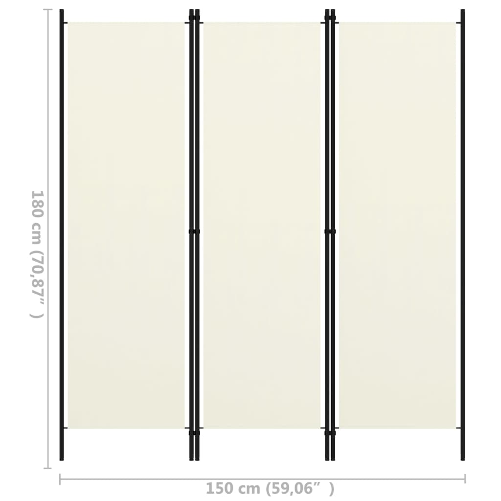 Paravent | Cloison de séparation | Séparateur 3 panneaux Blanc crème 150x180 cm164141 - 6
