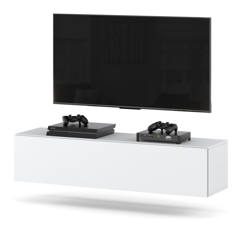 Szafka rtv wisząca do sypialni pod telewizor pojemna salon 140cm biała mat