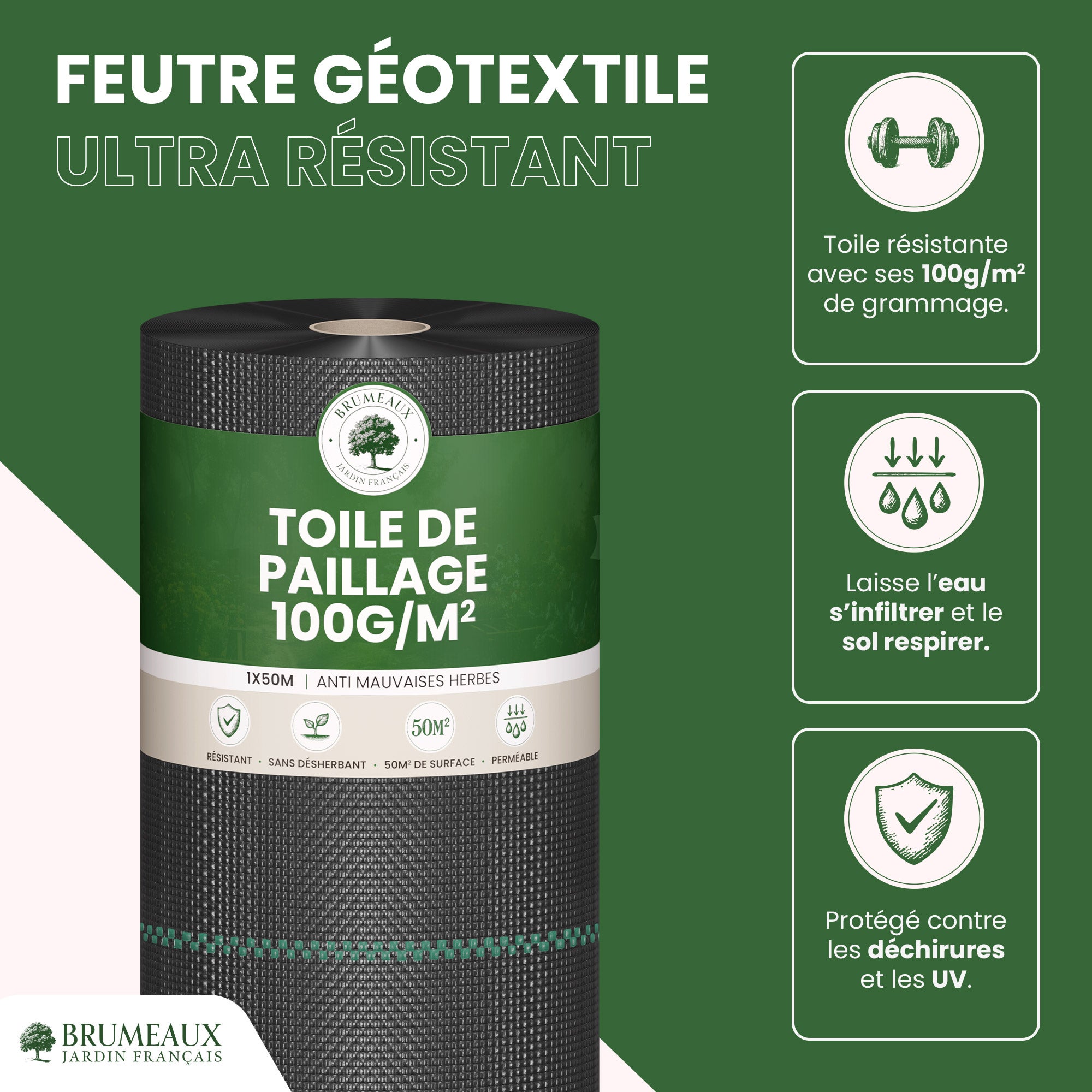 Toile de Paillage 1x50M 100g/m² - 2