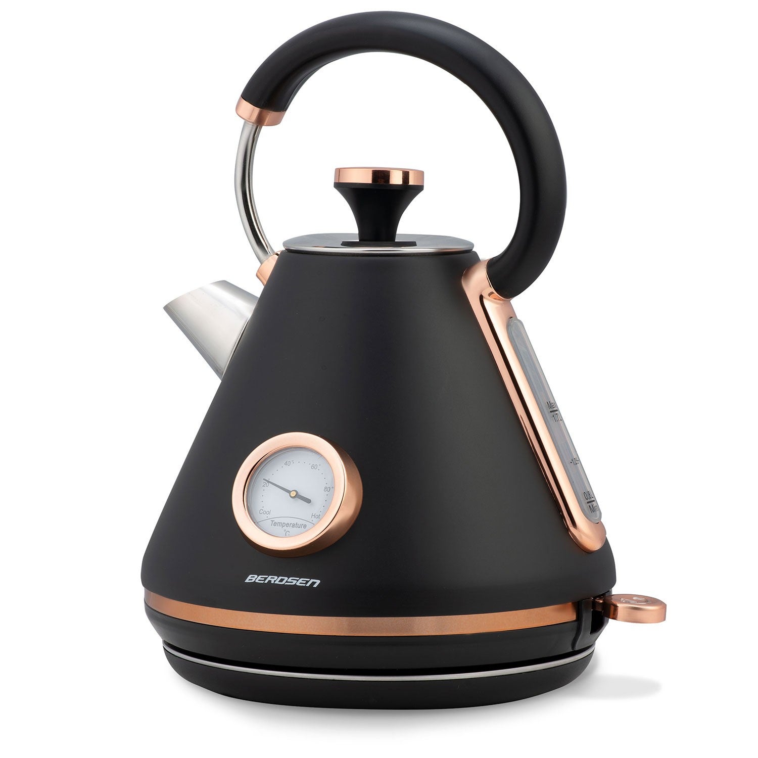 Bouilloire électrique rétro Berdsen BD-701 de 1,7L avec thermomètre noir - 2
