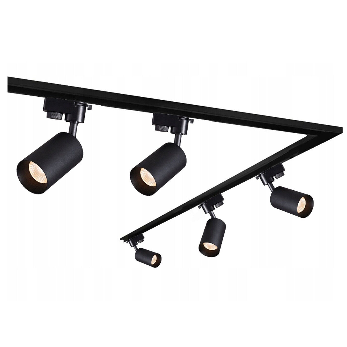 Zestaw Szynoprzewód 2+1m Czarny + 5x Lampa MALGA T Czarna + Końcówka + Zaślepka + Łącznik kątowy EDO