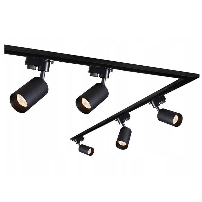 Zestaw Szynoprzewód 2+1m Czarny + 5x Lampa MALGA T Czarna + Końcówka + Zaślepka + Łącznik kątowy EDO