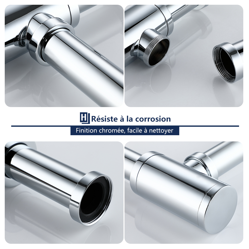 Siphon de Lavabo en Acier Inox Siphon pour vasque et lavabo hauteur réglable Set de Siphon G1-1-4