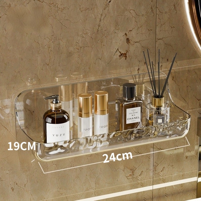 Organizer Przyklejany Przezroczysty 24x9cm - Półka Prysznic bez Wiercenia na Ścianę Dom/Biuro, System Przechowywania