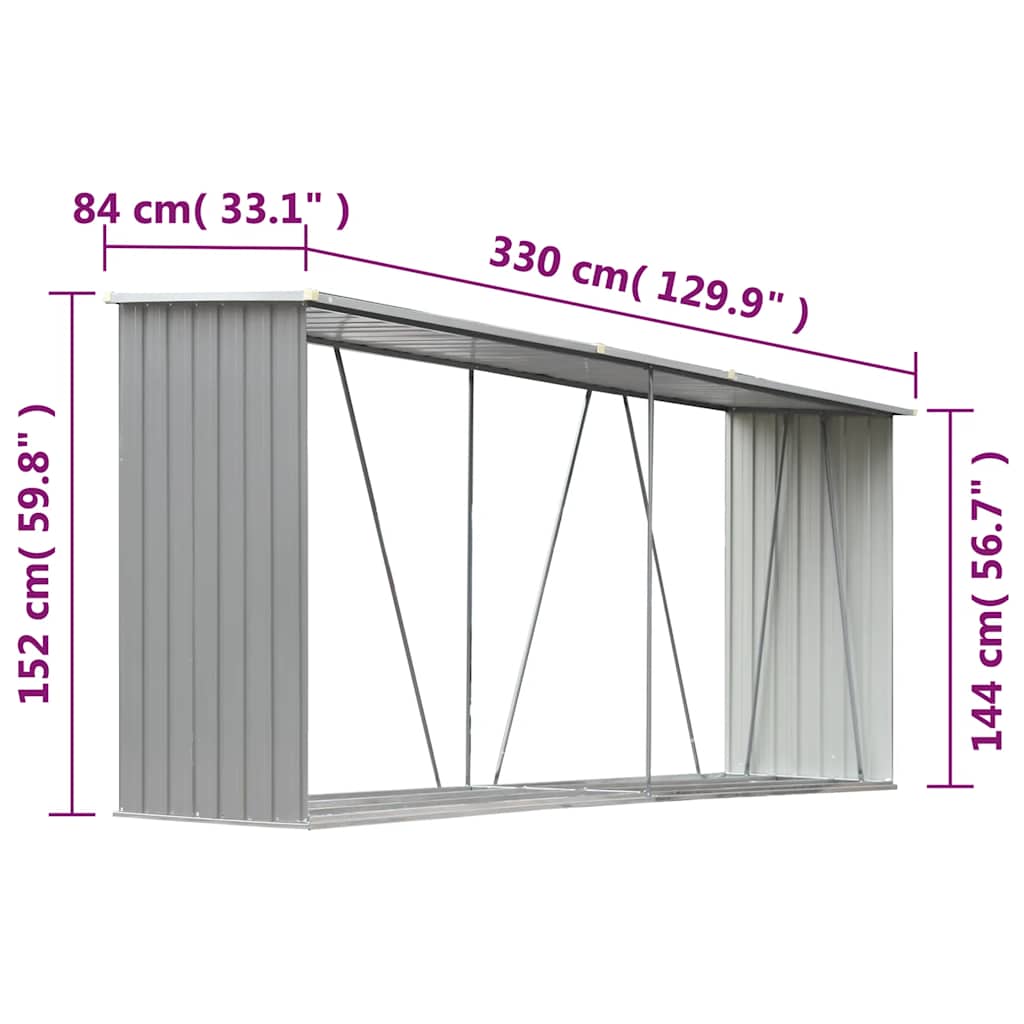 vidaXL Abri de stockage de bois Acier galvanisé 330x84x152 cm Gris - 6