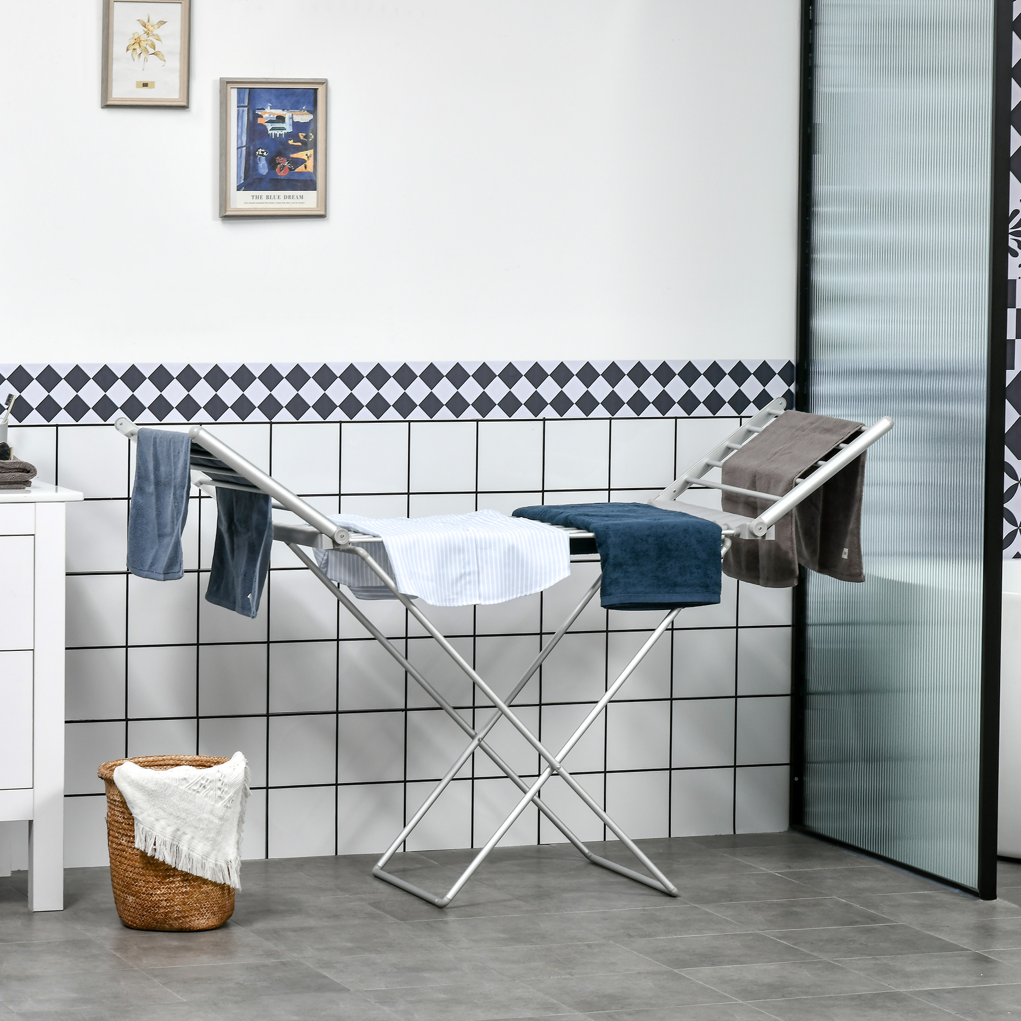 HOMCOM Stendino Elettrico Riscaldato con Ali Pieghevole Salvaspazio in Lega di Alluminio, 144x53x91cm, Argento - 2