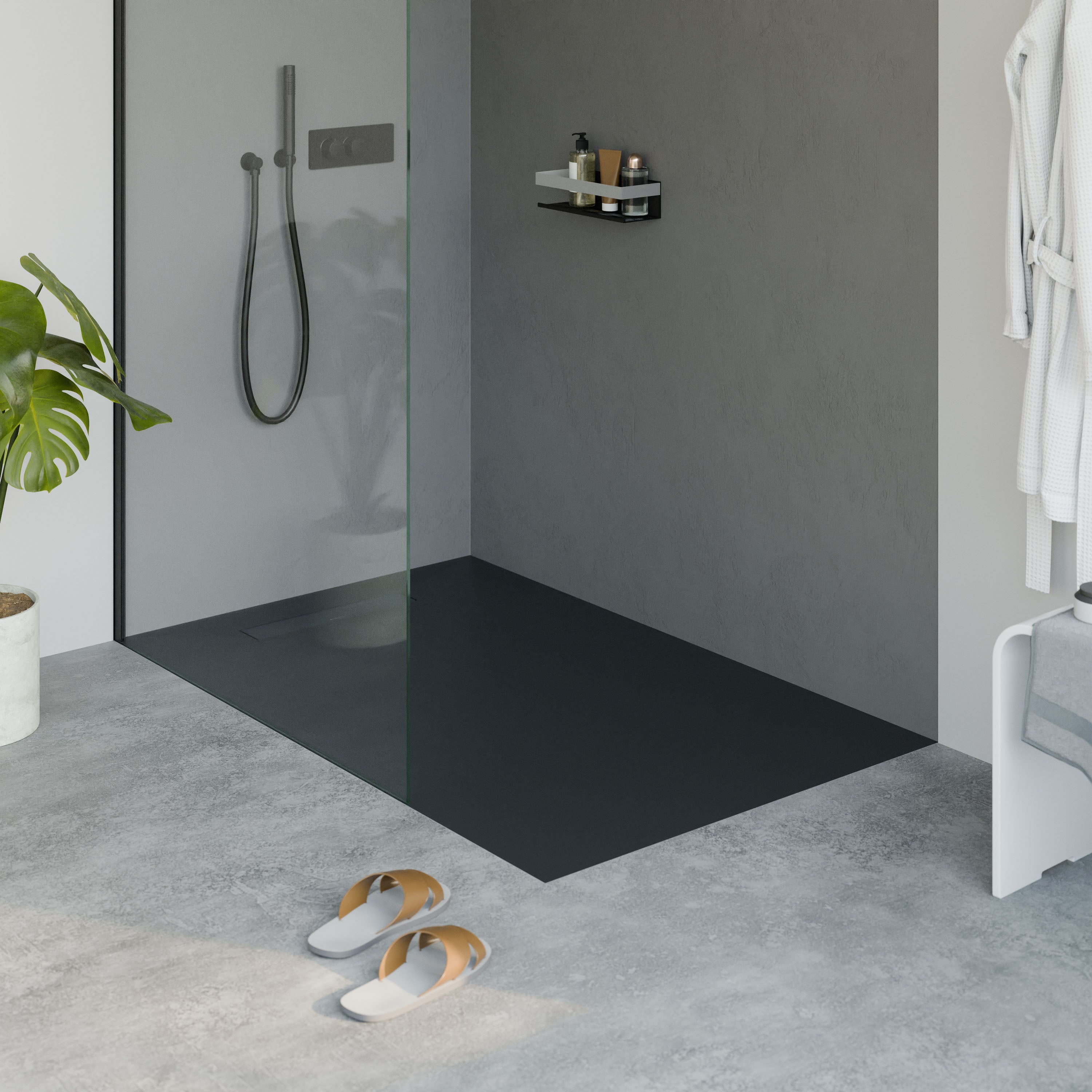Bernstein Brodzik płaski odlew mineralny LAVOA 140x90 antracytowy mat