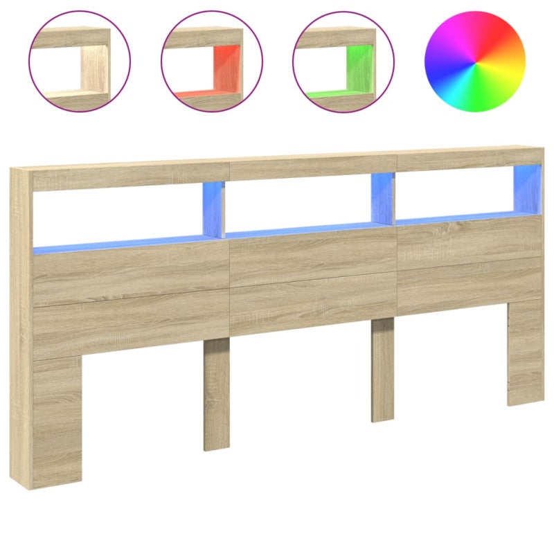 vidaXL Cabecero de cama con LED roble Sonoma 220x17x102 cm - 2