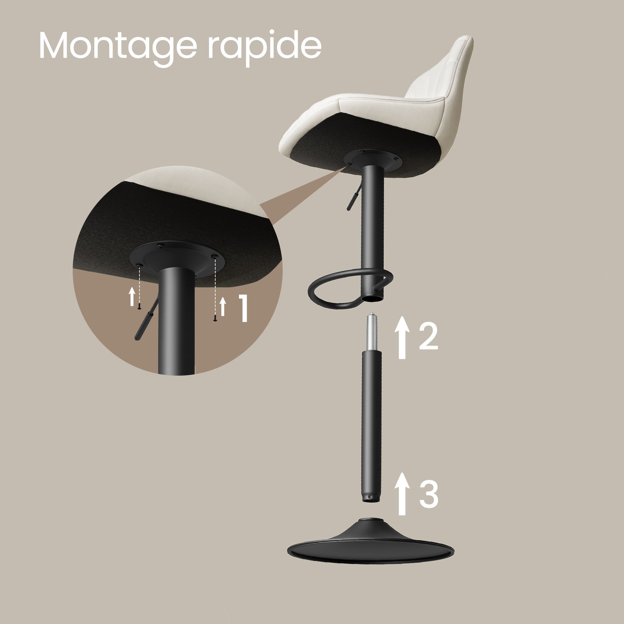 Chaises de Bar Réglables, Tabourets avec Dossier, Rotation 360°, Velours, pour Cuisine, Salle à Manger, Lot de 2, Blanc - 7