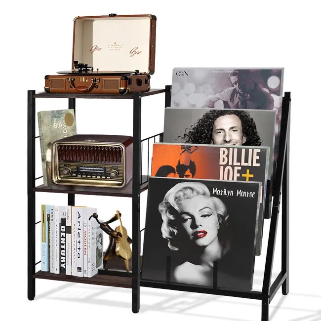 Trzypoziomowy stojak na płyty winylowe, szafka na płyty, stolik boczny do salonu (zawiera tylko stojak na płyty)