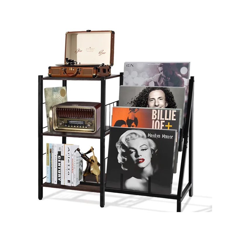 Trzypoziomowy stojak na płyty winylowe, szafka na płyty, stolik boczny do salonu (zawiera tylko stojak na płyty)