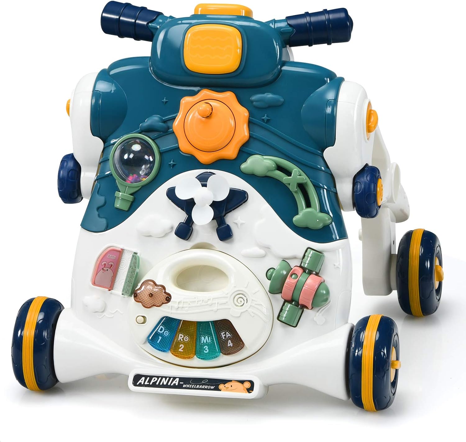 Wózek dla Niemowląt 6-36 Miesięcy Wielofunkcyjny, Ewoluujący Wózek dla Niemowląt 3 w 1 Minicar z Inteligentnym Panelem, Muzyką i Światłem (Niebieski)