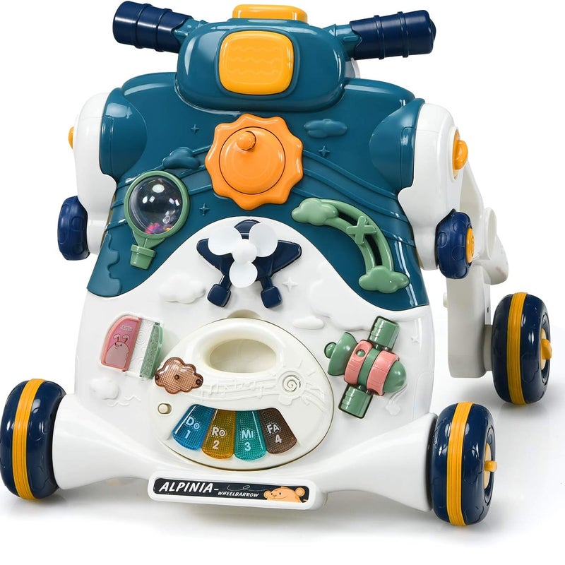 Wózek dla Niemowląt 6-36 Miesięcy Wielofunkcyjny, Ewoluujący Wózek dla Niemowląt 3 w 1 Minicar z Inteligentnym Panelem, Muzyką i Światłem (Niebieski)