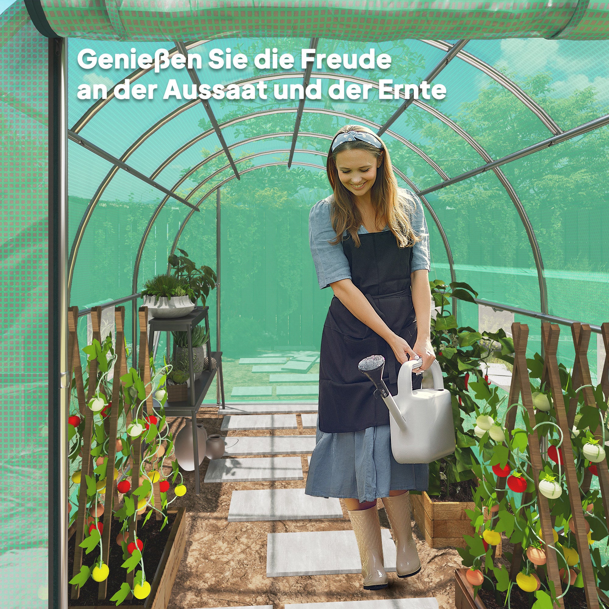 Serre d'environ Serre en plastique 3 x 2 x 2 m avec 6 fenêtres, porte roulante, parois latérales enroulables, tunnel en plastique résistant aux UV, se - 7