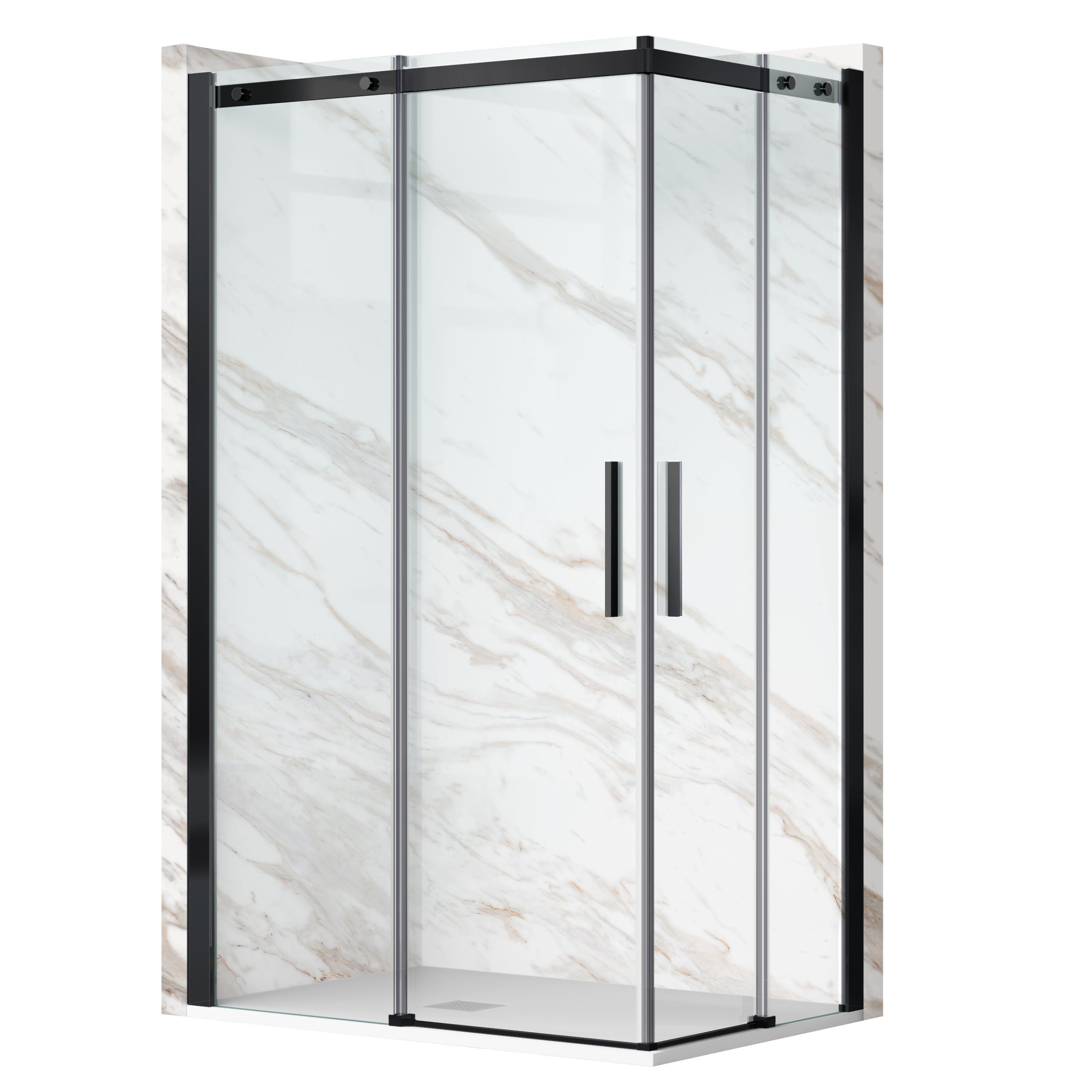 BALNEO Kabina prysznicowa rozsuwana Rio - transparentna czarna 100 x 100 cm szkło hartowane 6 mm Aluminium Hydrofobowa powłoka Easy Clean