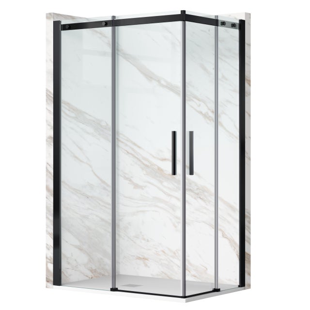 BALNEO Kabina prysznicowa rozsuwana Rio - transparentna czarna 100 x 100 cm szkło hartowane 6 mm Aluminium Hydrofobowa powłoka Easy Clean
