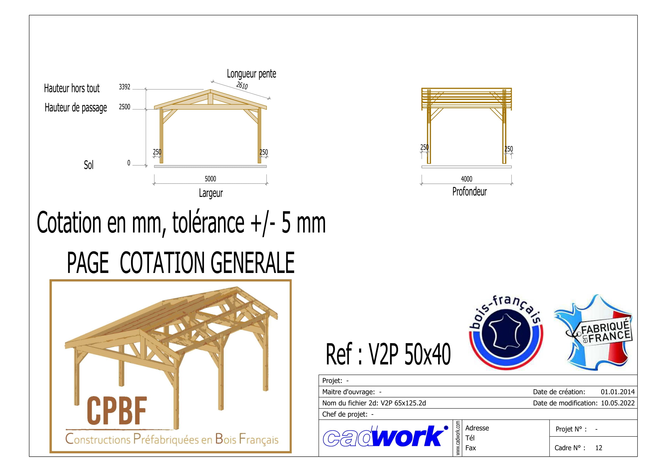 Carport Bois Douglas Français 20 m² – 2 pentes – 4 poteaux – Abri voiture extérieur – Garantie 10 ans - 2