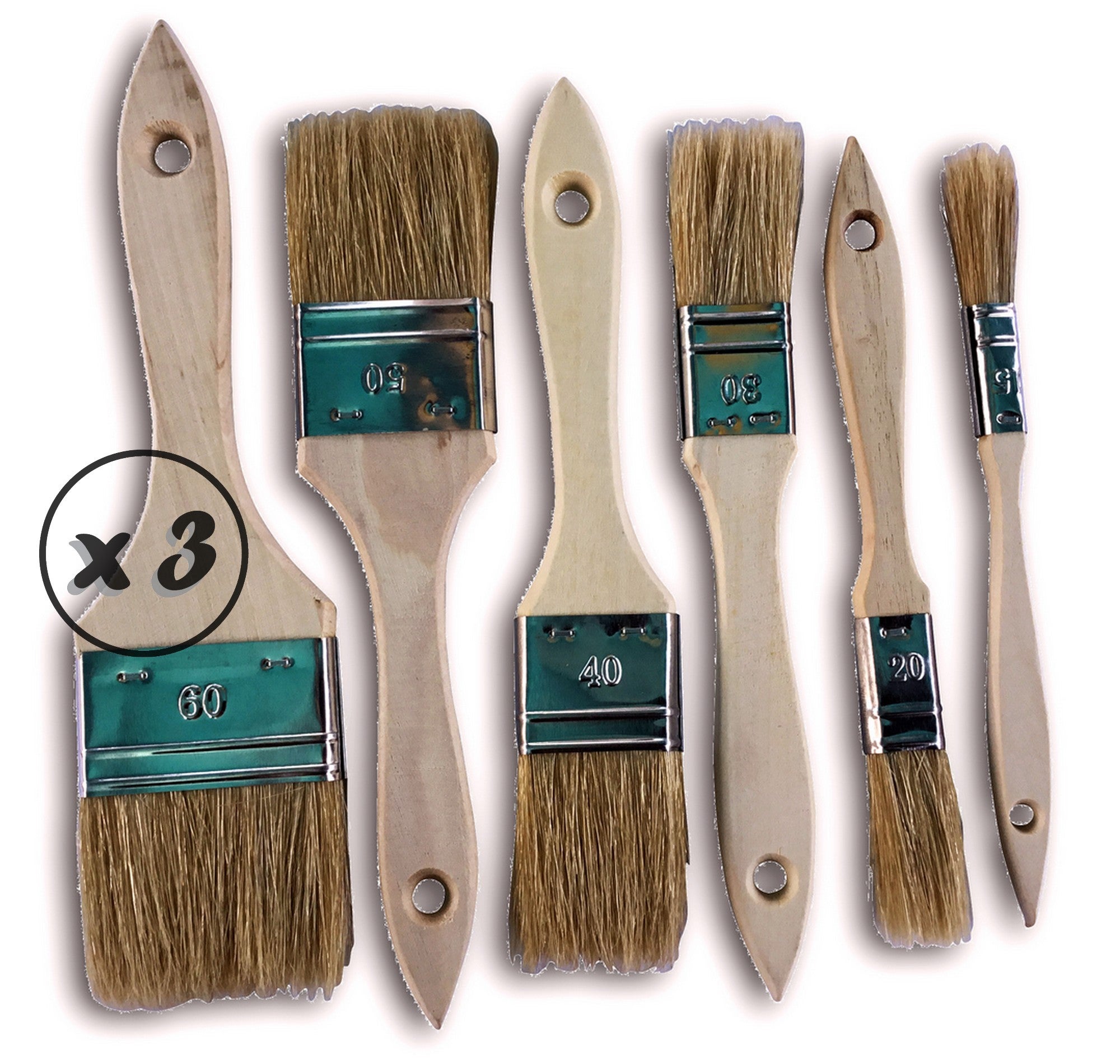 Set de 6 pinceaux à laquer soie | Lot de 3 sets | Largeur 15-20-30-40-50-60 mm | Multi support - 5