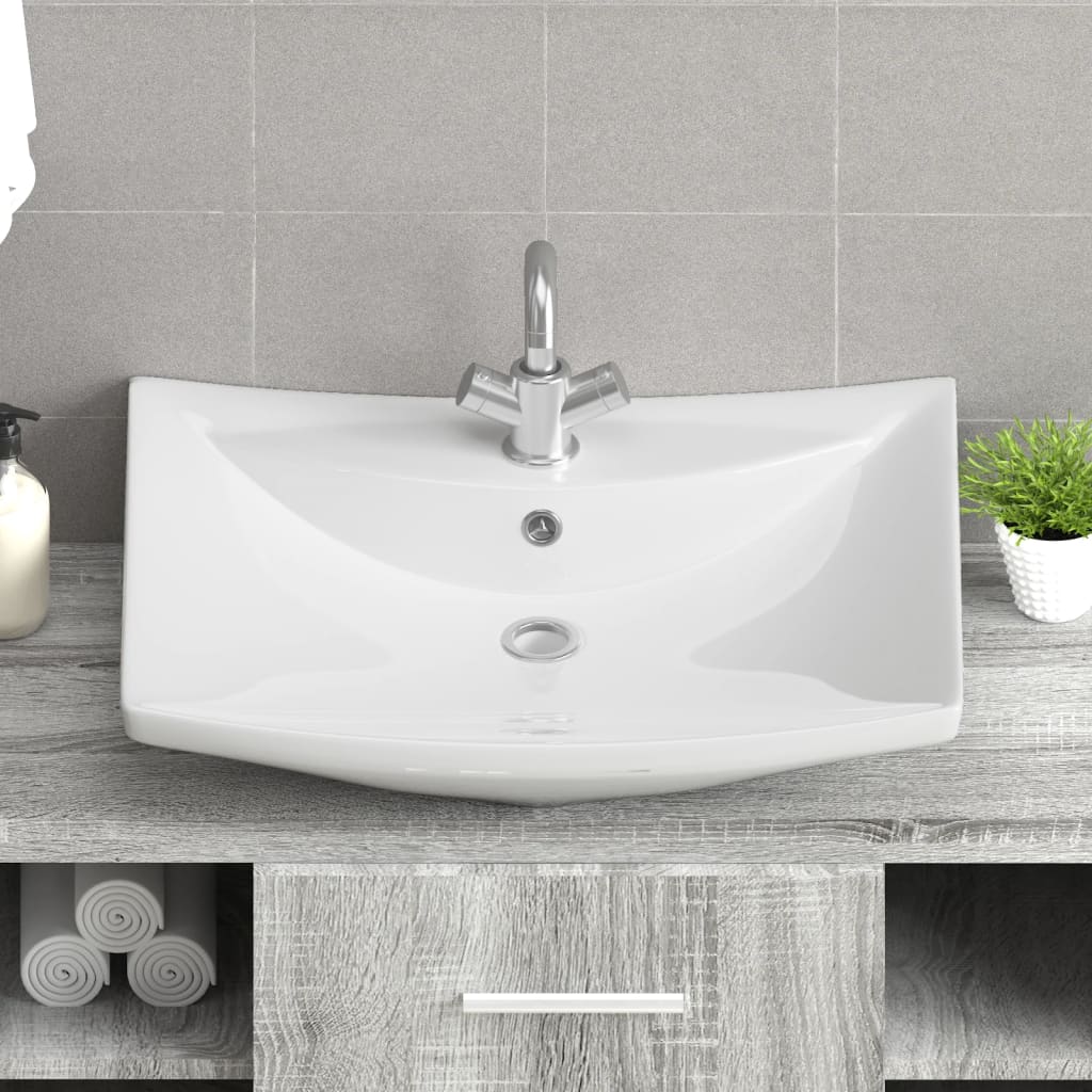 Lavabo Ceramica Lusso Rettangolare Foro di Trabocco e Foro Rubinetto vidaXL - 7