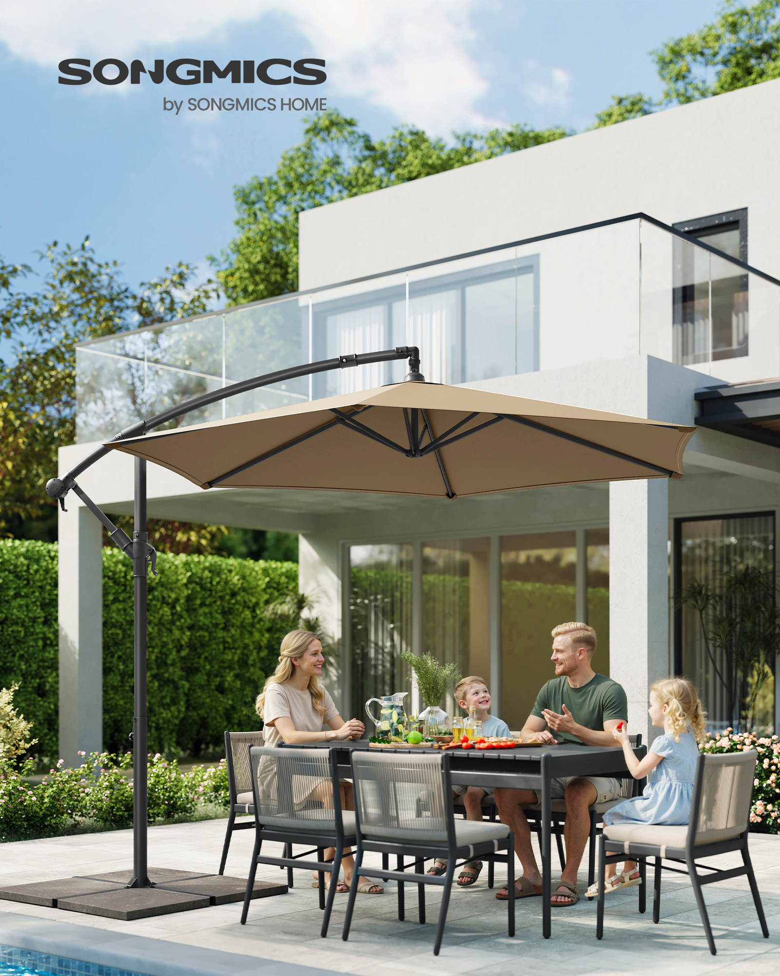 Parasol de Jardin Extérieur Déporté 300cm, avec Base, UPF 50+ Protection Solaire ,Taupe - 2