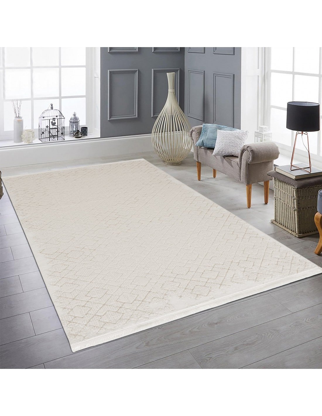 Tapis Intérieur Merinos Diamond – Teppium – Noir Et Gris, 1,47m X 79cm, Polyoléfine
