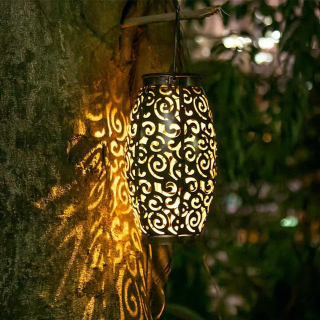 Lanterna Solar Externa, Luminária Pendente Solar LED, IP65 à Prova D'água, Ideal para Jardim, Pátio, Gramado e Mesa, Luz Quente 3000K (Preta)