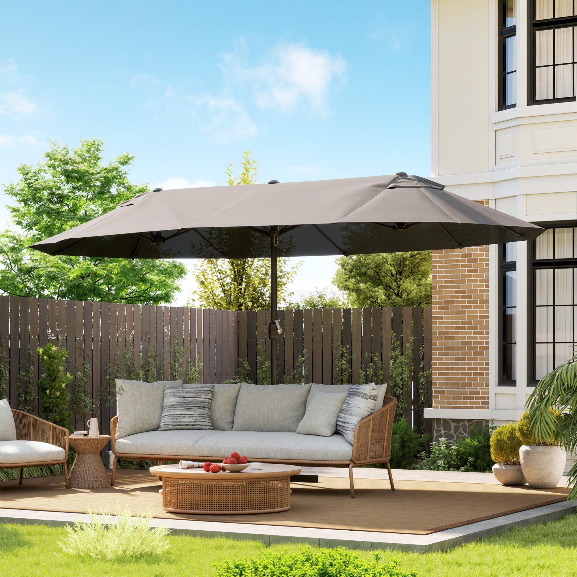 Chapéu de Sol Duplo Outsunny Poliéster e Aço Cinzento 455x265x238 cm - 2