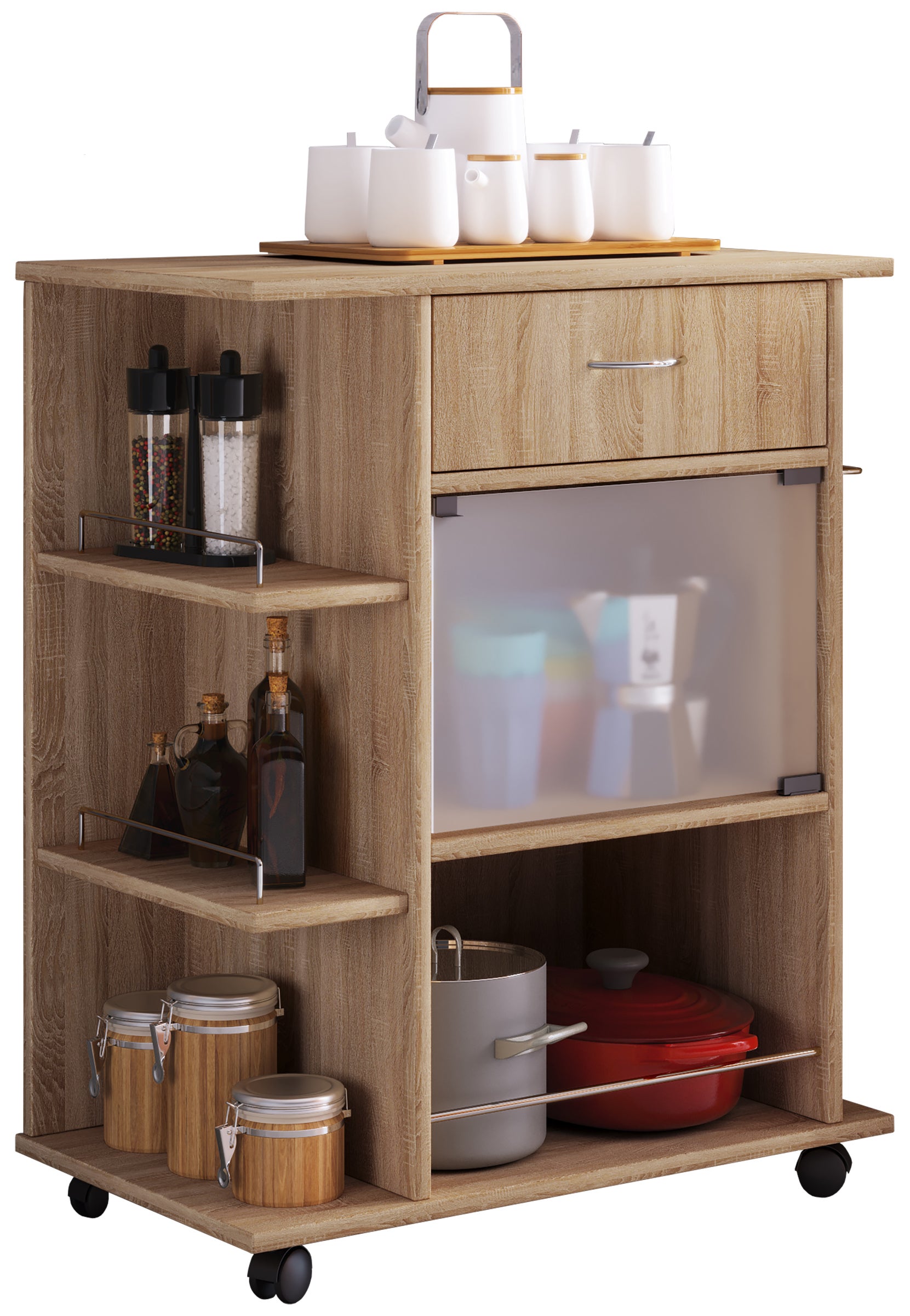 VCM Meble kuchenne serwujące wózki Pocis Sonoma Oak H. 80 x B. 65 x T. 39 cm