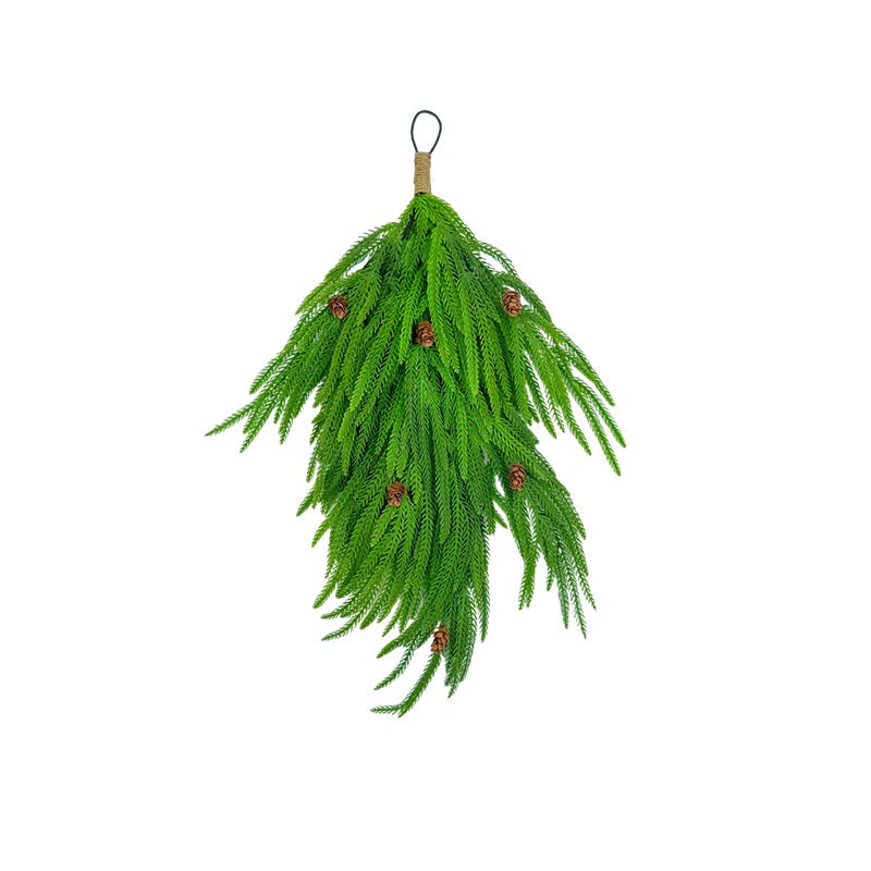 Décoration d'aiguille de pin artificielle simulée, 5 pièces, pomme de pin verte, colle douce, rotin suspendu au mur, 67cm - 7