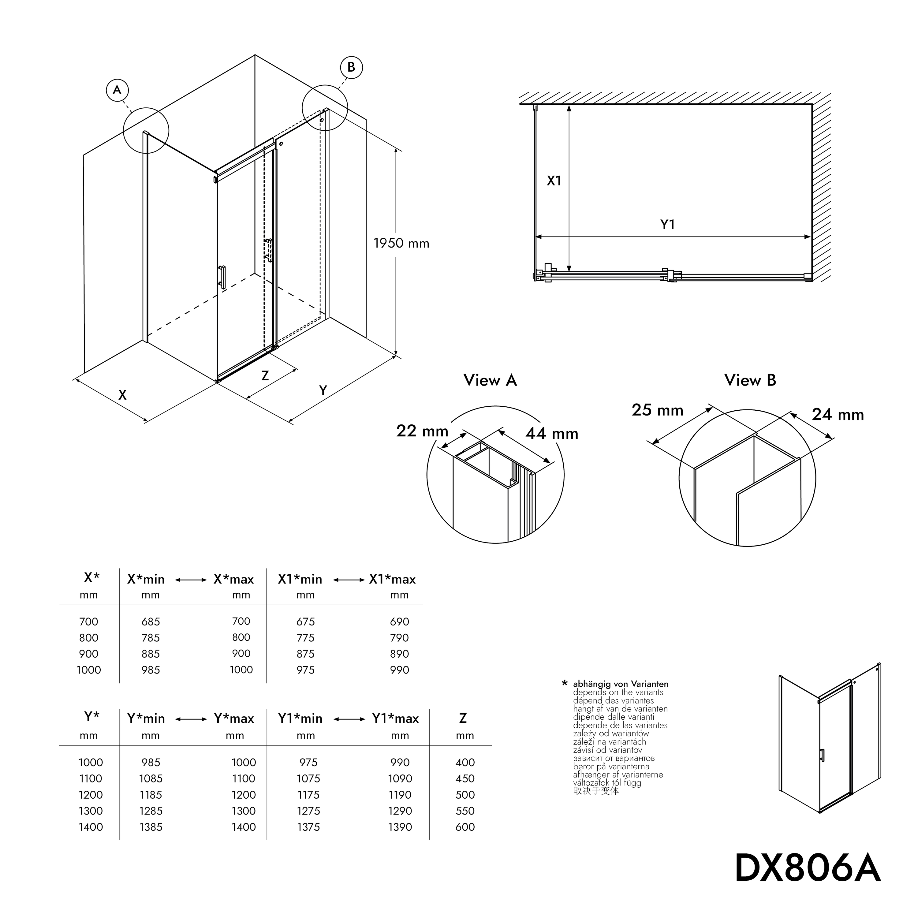 Bernstein Kabina prysznicowa DX806A drzwi przesuwne szkło ESG 6mm - 130x100 cm - 6