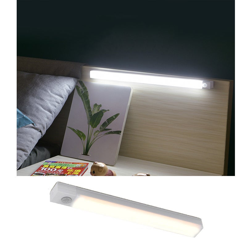Lampa indukcyjna do szafy z czujnikiem ruchu, białe światło, biała obudowa, 30 cm, długa lampa ładowalna
