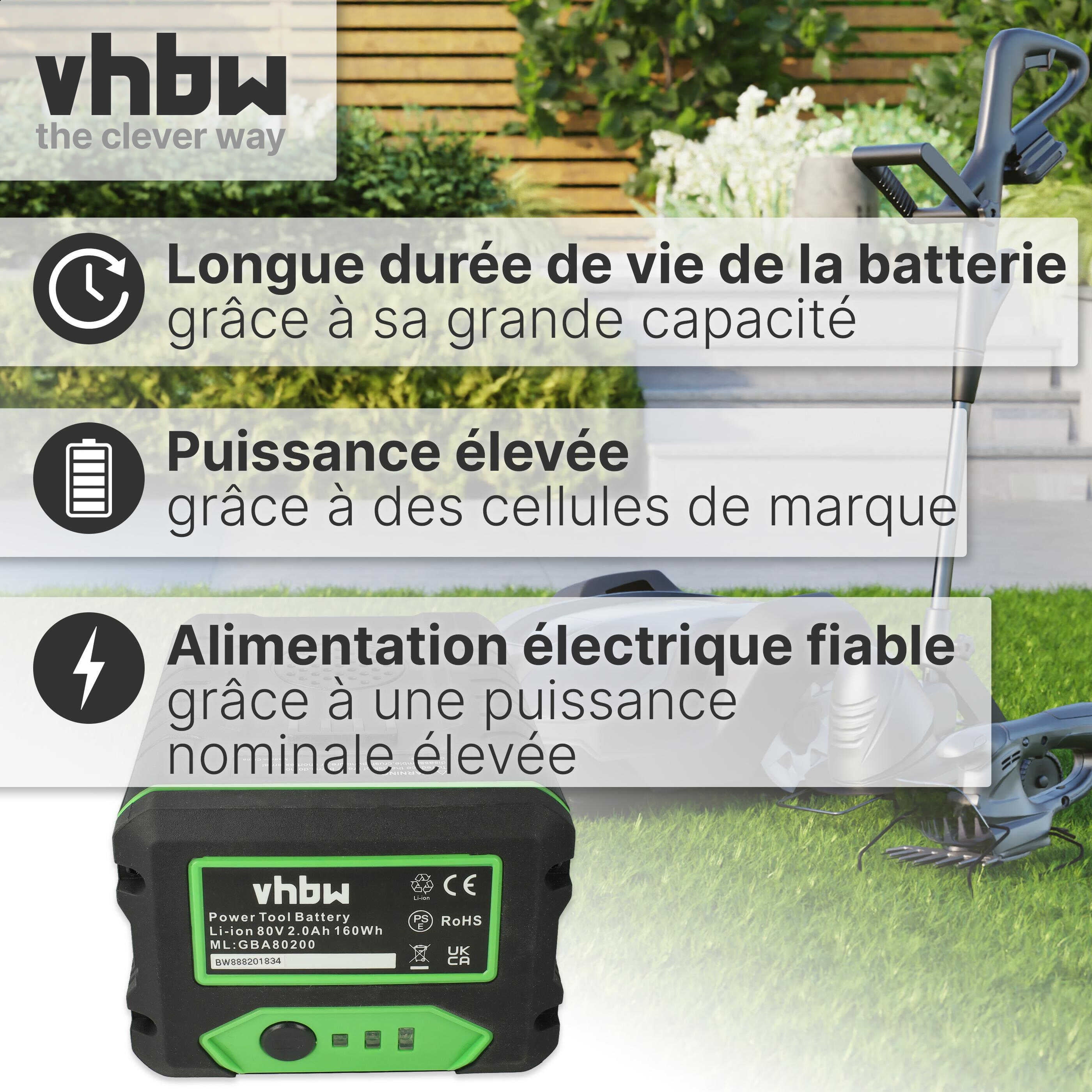 vhbw Batterie remplacement pour Greenworks GBA80500, GBA80400 pour tondeuse outil de jardinage (2000mAh, 80V, Li-ion) - 3