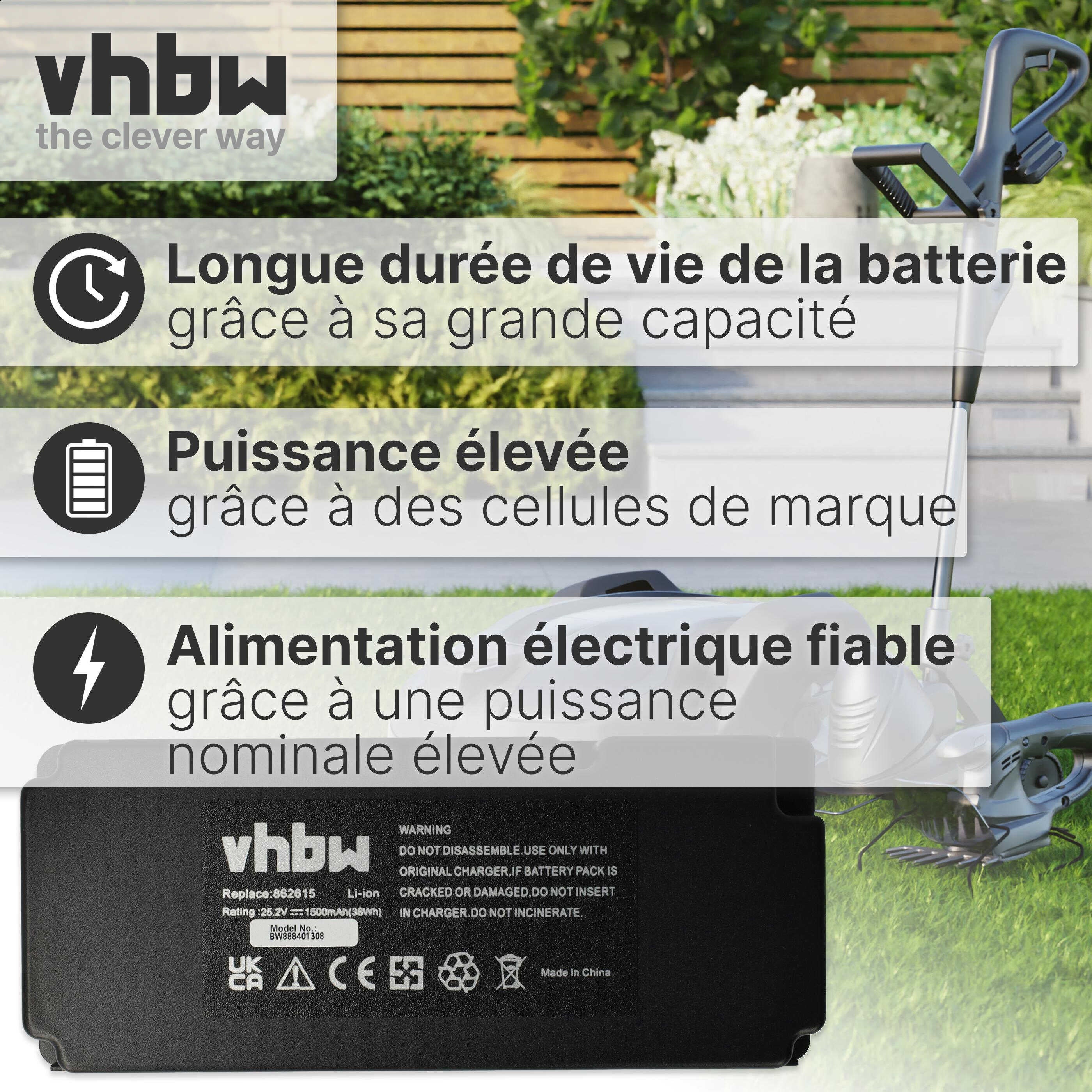vhbw Batterie compatible avec Power-G Easymow 6HD, 6HD-C, SF600 ECO tondeuse 1500mAh, 25,2V, Li-ion - 3