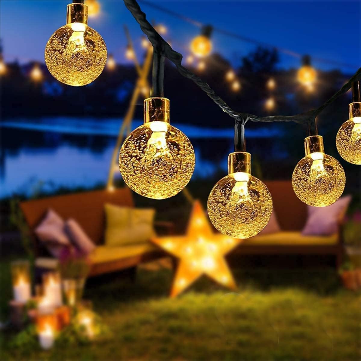 Girlanda solarna w stylu guinguette, biała, 7M, 50 diod LED