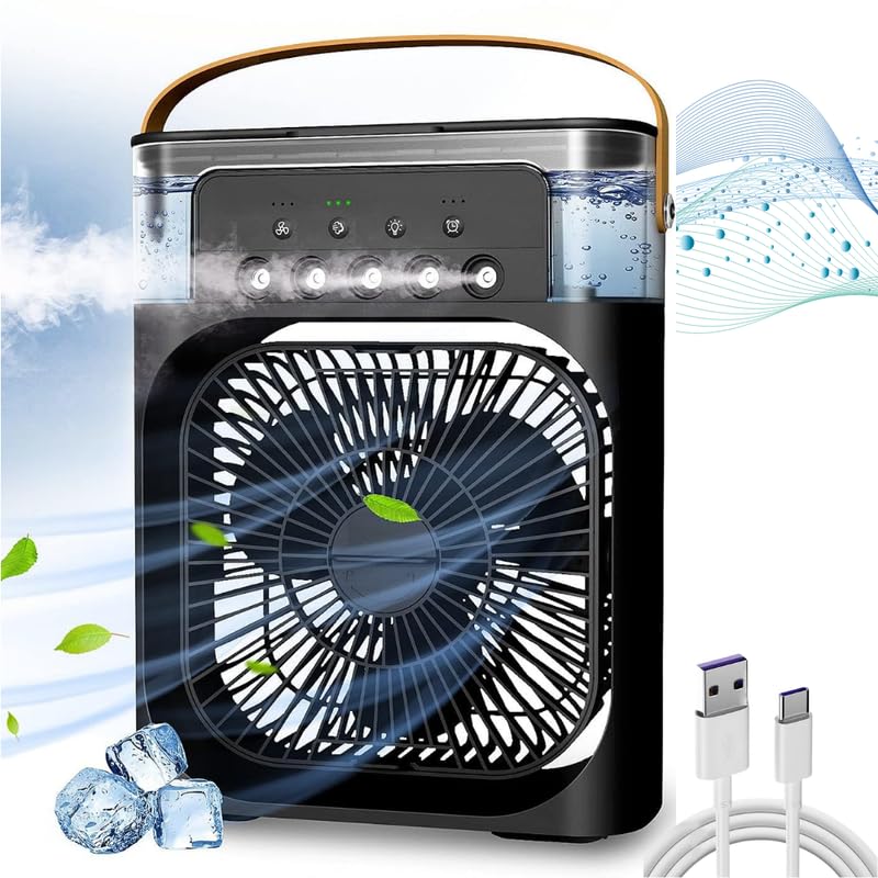 Ventilatore Raffrescante Ad Acqua USB - 3 Velocità, Batteria 3600mAh, Umidificatore, Luci LED, Portatile - Foto 7